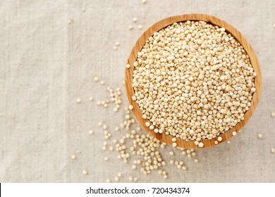 Quinoa in bowl  from top view background with space