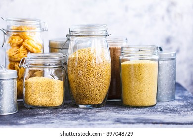 Quinoa, bulgur and couscous cereals. Vegetarian and dieting food concept. Country style. - Powered by Shutterstock