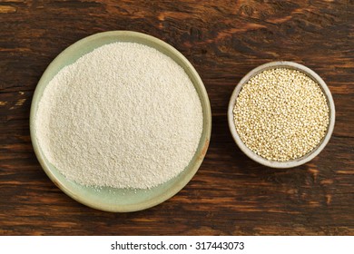 Quinoa And Quinoa Flour In Small Bowls