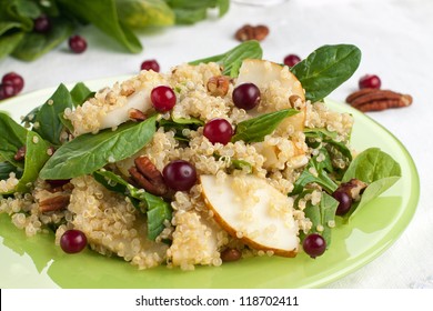 Quinoa Pear Salad With Spinach, Cranberries And Pecan