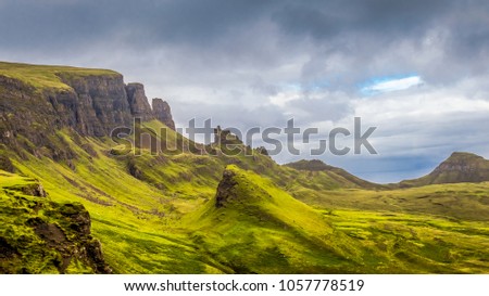 Quiraing on the isle of Skye is popular tourist place, Scotish highland, Scotland, United Kingdom