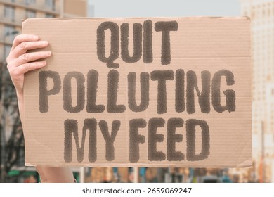 "Quit Polluting My Feed" algorithmic manipulation and misinformation on social media, demanding transparency and ethics. SOCIAL. MEDIA. TRANSPARENCY. ETHICS. INFORMATION. RIGHTS. ACCOUNTABILITY
