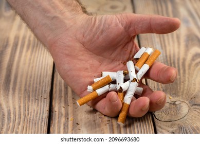 Quit Smoking Cigarette Concept. Broken Cigarettes. Quit Bad Habit, Health Care Concept. I Do Not Smoke.