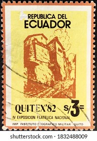 Quito, Circa 1982: Used Ecuadorian Postage Stamp Dedicated To The 4th Quitex'82 Philatelic Exhibition.