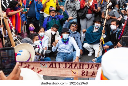 Quito, Ecuador - February 26, 2021: Presidential Candiate Yaku Pérez Celebrates His 52nd Birthday With His Supporters While Disputing Election Results.