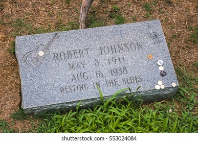 QUITO, MISSISSIPPI, USA - MARCH 5, 2003: Grave Marker For Possible Burial Site Of Robert Johnson, Delta Blues Musician, In Cemetery At Payne Chapel M. B. Church.