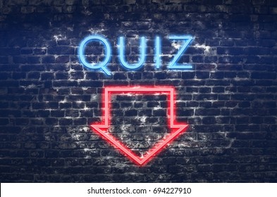 Quiz Neon Sign On Dark Brick Wall Background