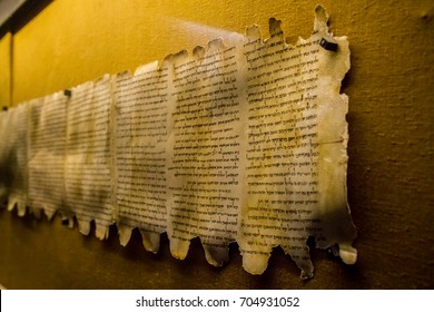 QUMRAN, ISRAEL - JANUARY 28: Dead Sea Scrolls, Qumran Caves Scrolls, manuscripts found near the Dead Sea in the Qumran Caves, Israel on January 28, 2017