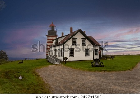 Quoddy Head Lighthouse or West Quoddy Head Light in Lubec, Maine. In Quoddy Head State Park, the easternmost point of the contiguous United States.