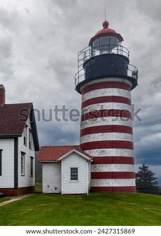 Quoddy Head Lighthouse or West Quoddy Head Light in Lubec, Maine. In Quoddy Head State Park, the easternmost point of the contiguous United States.
