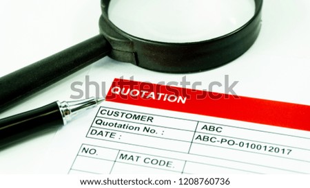 Quotation business document on the table for sign
