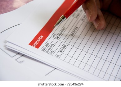 Quotation business document for paper sign of Quotation on white background - Shutterstock ID 723436294