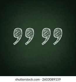 quotation marks or commas drawn onto a school classroom blackboard background
