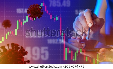 Quotations decline due to coronavirus. Female investor loses. Woman looks at a chart of quotes in smartphone. Fall in the stock market due to the pandemic. Reduced return on investment.