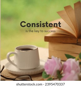 Quotes motivational social graphic. Consistent is the key to success. - Shutterstock ID 2395470337