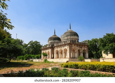 Qutb Shahi Tombs complex featuring ancient Islamic architecture, domes, and gardens