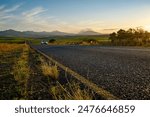 The R326 paved road near Stanford with the  Kleinrivier Mountains in the background. Western Cape. South Africa