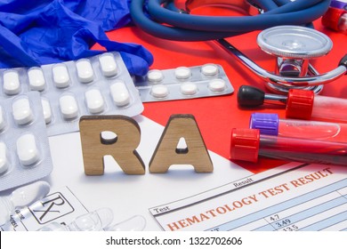 RA Use By Doctors Medical Abbreviation Meaning Rheumatoid Arthritis, Frequent Joint Disease, Its Diagnosis And Treatment. RA Medications Include Word Is In Form Of Tablets Or Pills, Test Results