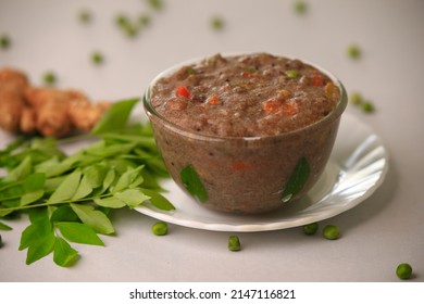 Raagi Upma,multi Millet Upma South Indian Famous Breakfast Closeup With Selective Focus And Blur