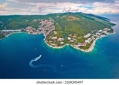 Rabac. Tourist town of Rabac watefront aerial view, Istria region of Croatia