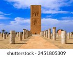 Rabat, Morocco. Hassan Tower a popular tourist attraction and a UNESCO World Heritage Site.