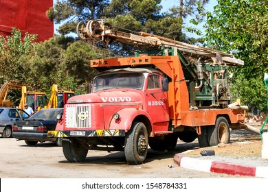 Rabat-Sale-Kenitra, Morocco - September 28, 2019: Old drilling truck Volvo N88 in the town street.