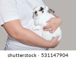 rabbit holding hug by women friend pet in hand