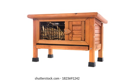 Rabbit hutch with straw isolated over white background - Shutterstock ID 1823691242