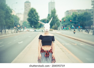 Rabbit Mask Woman In The City