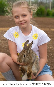 Rabbit Summer Day Outdoor Girl Little White Playing Bunny Easter, From Happy Childhood For Grass For Fur Farm, Family Ears. Holding Zoo Lovely,