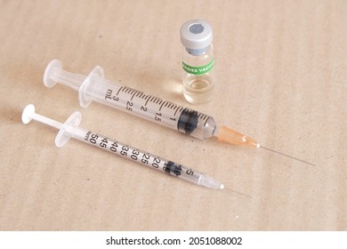 Rabies Vaccine. Rabies Vaccine Bottle And Syringe. Concept Of Rabies Immunization