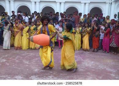 Rabindra Bharati University Student And Faculties Observe Holi As Basanta Utsav At Jorasanko Thakur Bari, On March 02,2015 In Calcutta,India.