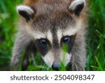 a raccoon is looking at the camera and is looking at the camera.