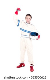 Race Car Driver Isolated In White Background