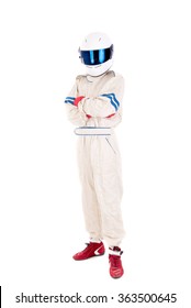 Race Car Driver Isolated In White Background