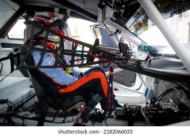 Race Car Driver Seat In Cockpit Ready With Racing Suit. Vallelunga, Italy, July 24 2022, Race Of Italy