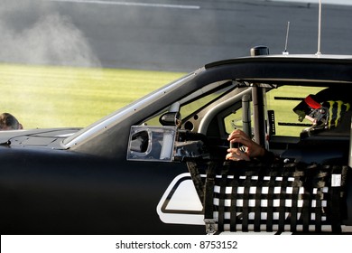 Race Car Driver At Speedway Pulls Over With Overheated Stock Race Car