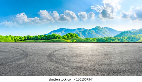 Race Track Road And Green Tea Mountain On A Sunny Day,panoramic View.
