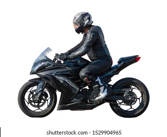 racer on a sports motobike, white isolated background