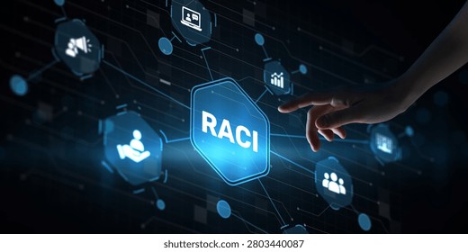 RACI responsibility assignment matrix for project management and team accountability with interactive digital elements