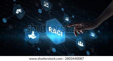 RACI responsibility assignment matrix for project management and team accountability with interactive digital elements