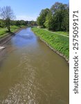 Raciborz city in Poland. Bicycle path along river Odra.