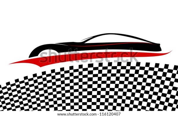 Racing car with Checkered flags.\
Racetrack background design, vector. Isolated on\
white