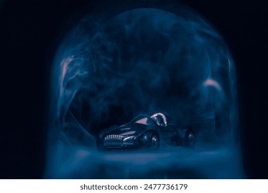Racing car in a smoky tunnel