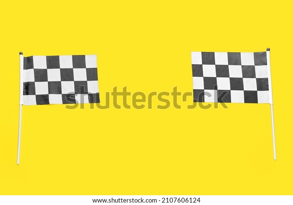 Racing flags on color\
background, top view