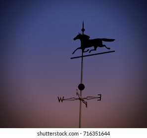 Racing Horse Weather Vane At Sunset