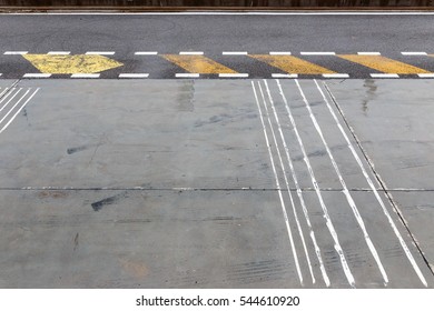 Racing Track Pit Lane Asphalt In The Rainy Day