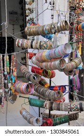 Rack Of Colorful Bangles In A Shop In Udaipur, India 