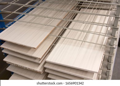 A Rack For Drying Tiles In The Process Of Printing Images On A Clay Base Ceramic Tile Production
