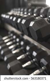 Rack Of Dumbell Weights Filling The Frame